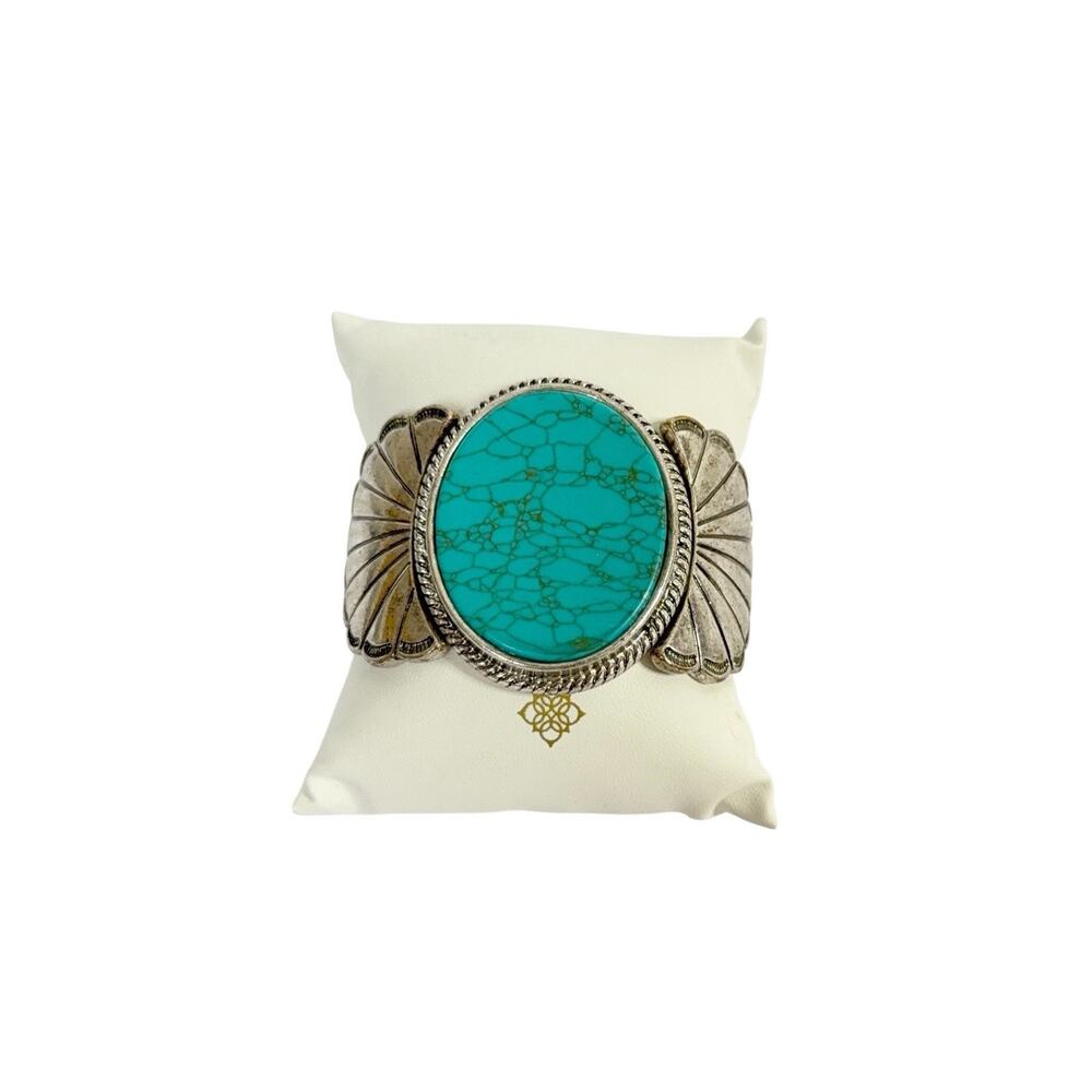 Atterri Silver Tone Turquoise Elastic Stretch Bracelet Original Box New Costume